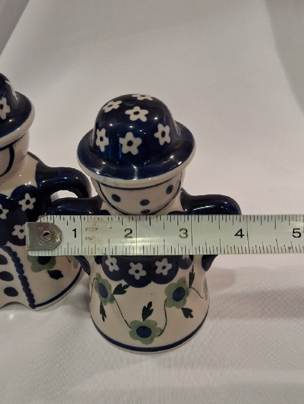 Boleslawiec Blue & Cream Ceramic Salt and Pepper Shaker Set Boy And Girl - Picture 7 of 7